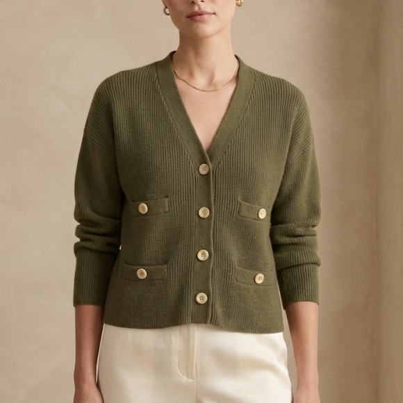 Alex Mill Jo Ribbed Cardigan Sweater In Olive V-neck Long Sleeve Size XS - Picture 3 of 15